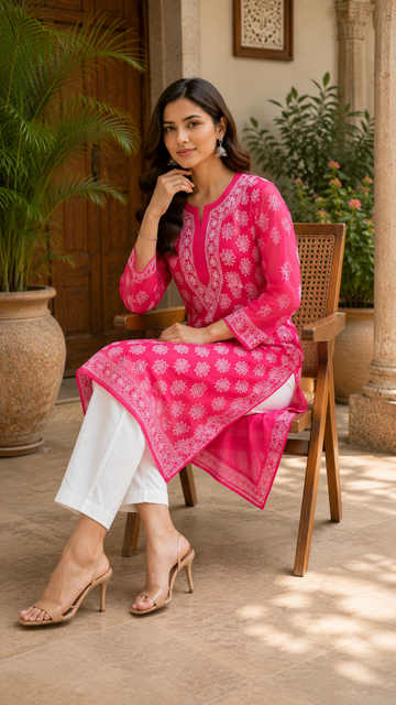 Lucknowi work georgette kurti