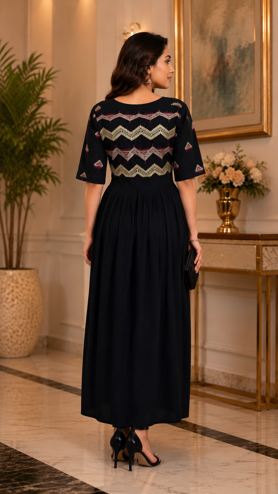 Cotton embroidered flairy kurti