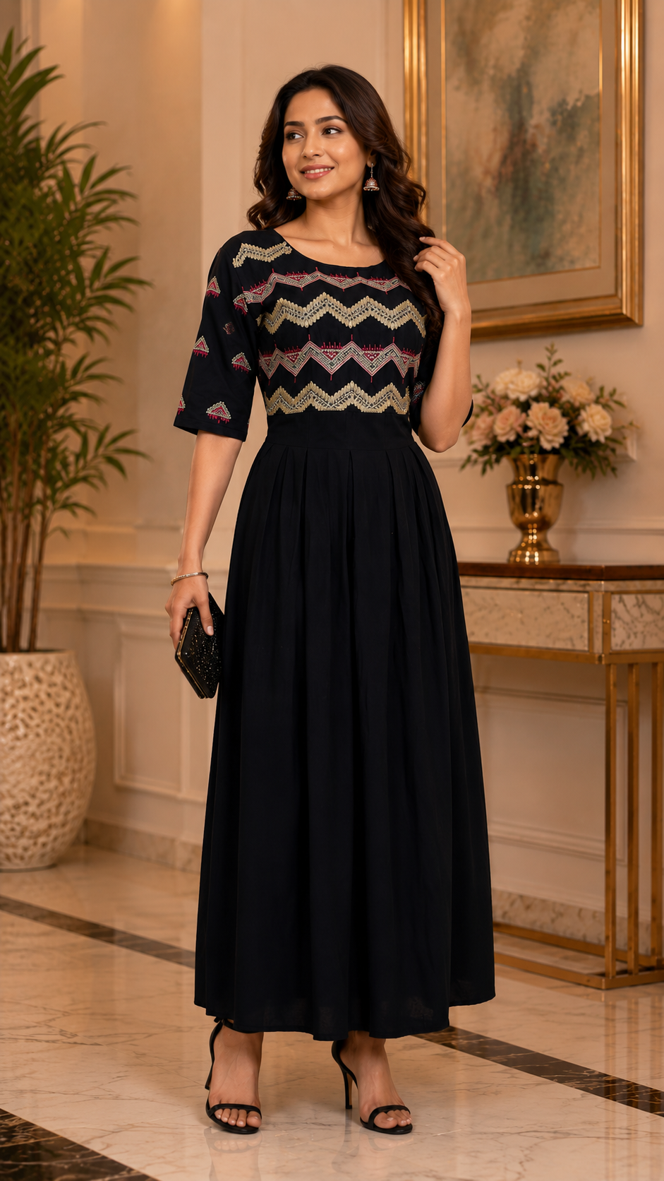 Cotton embroidered flairy kurti