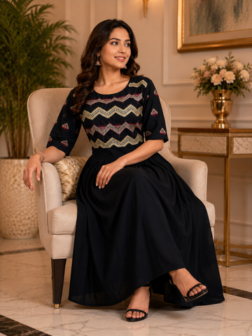 Cotton embroidered flairy kurti