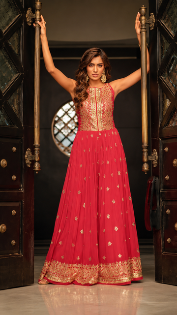 Wedding wear chinon silk jump suit