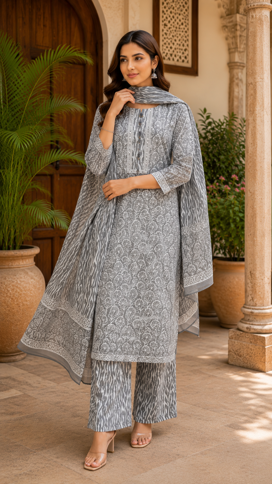 Cotton print suit with cotton dupatta