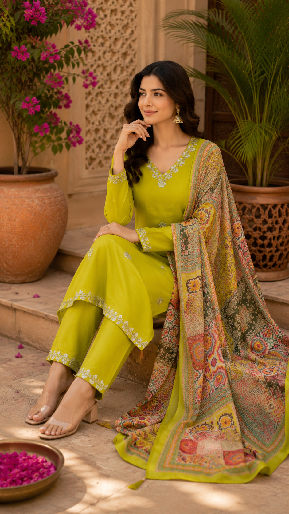 Fancy cotton kurti, bottom and designer dupatta set