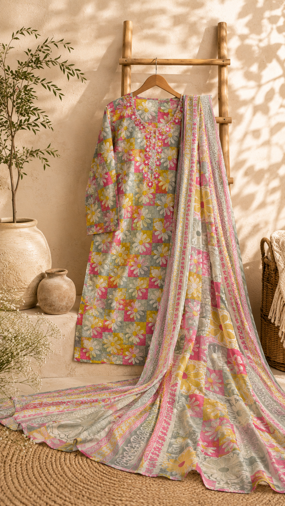 Pure cotton daily wear / office wear print plus embroidered suit