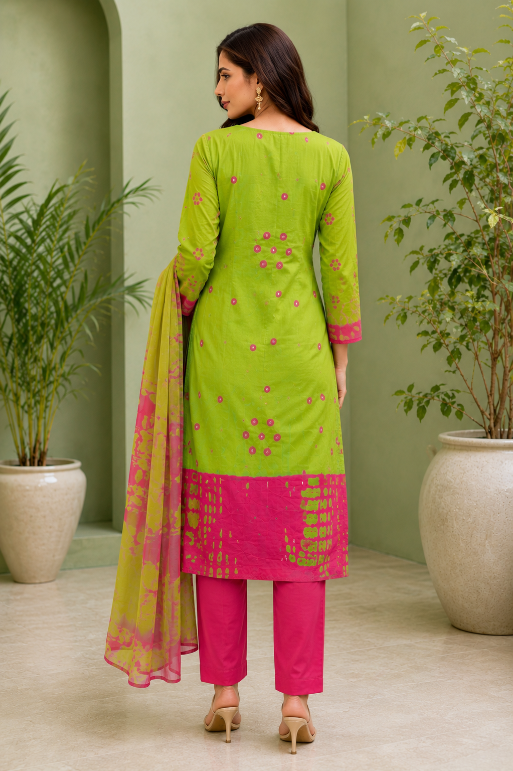 Pure cotton viral design green and magenta suit
