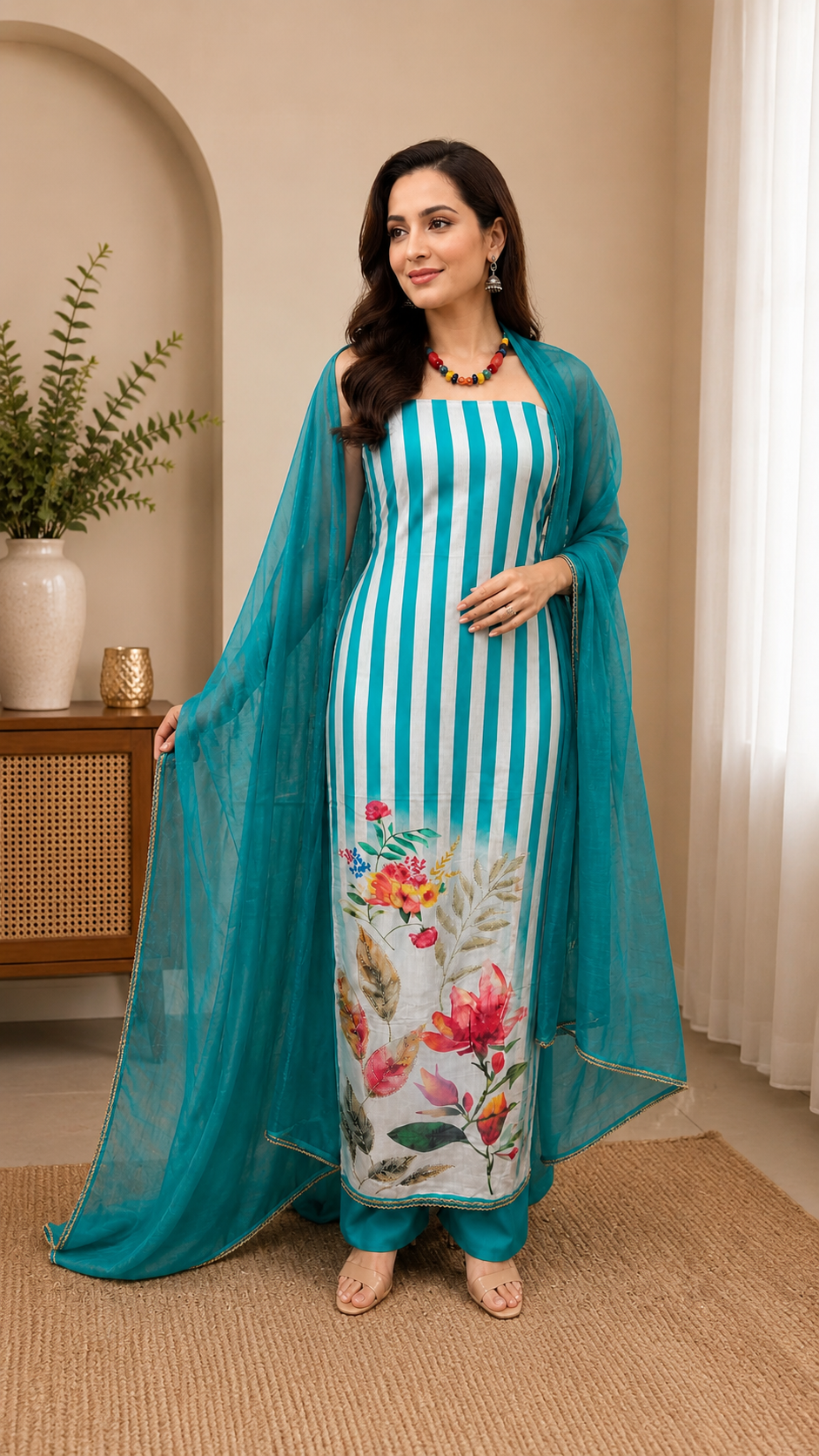 Muslin semi stitched digital print suit