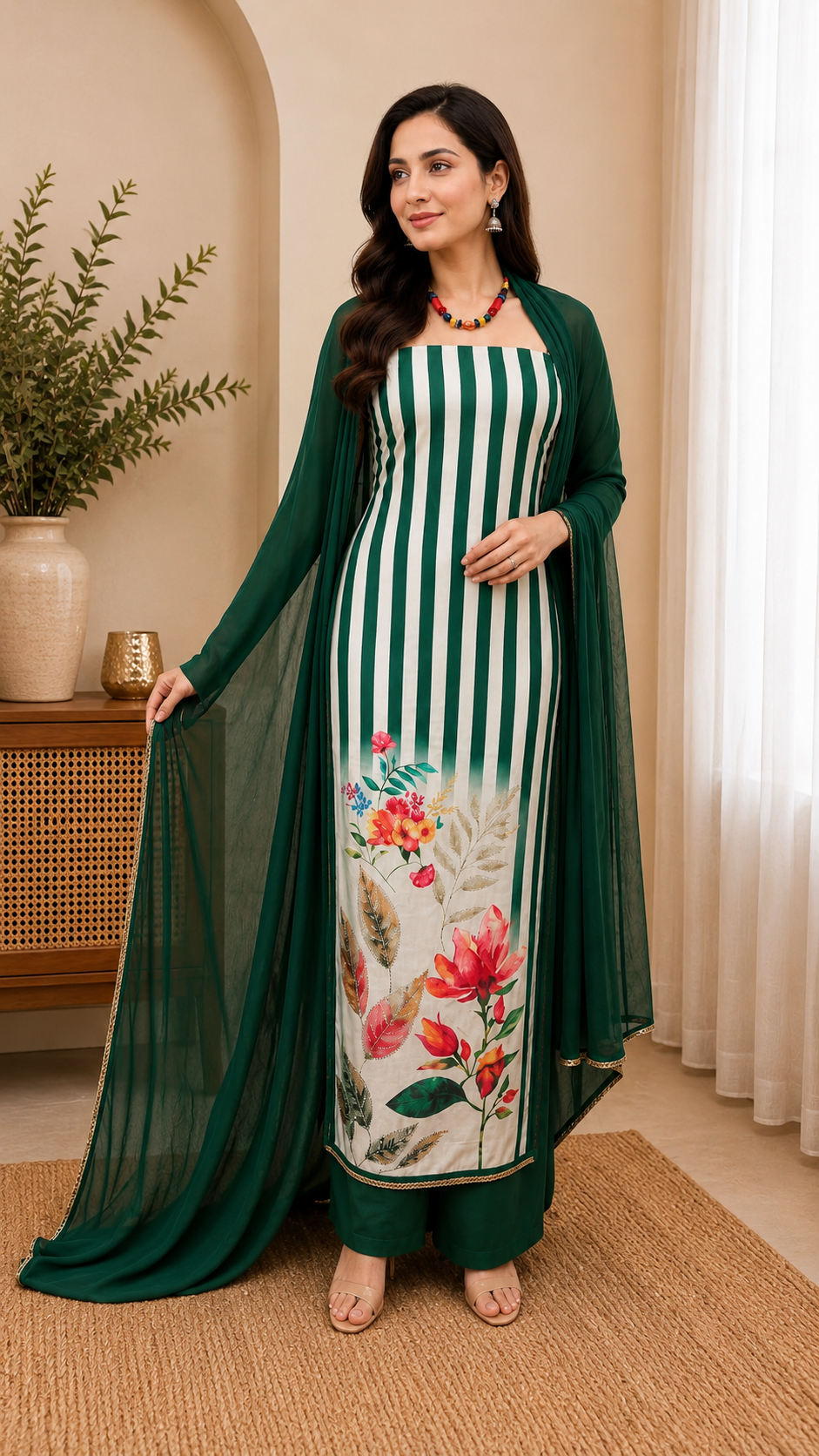 Muslin semi stitched digital print suit