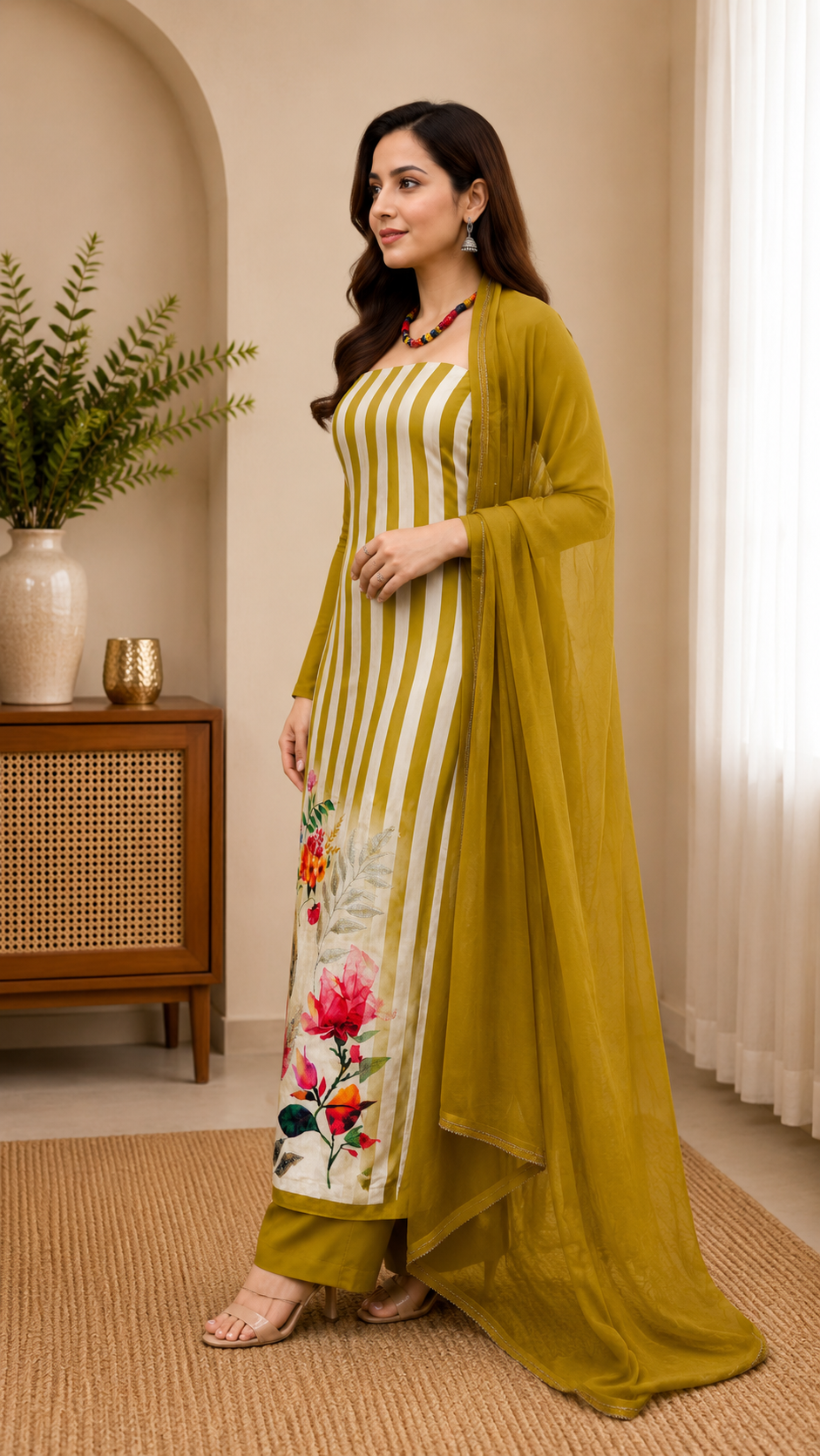 Muslin semi stitched digital print suit