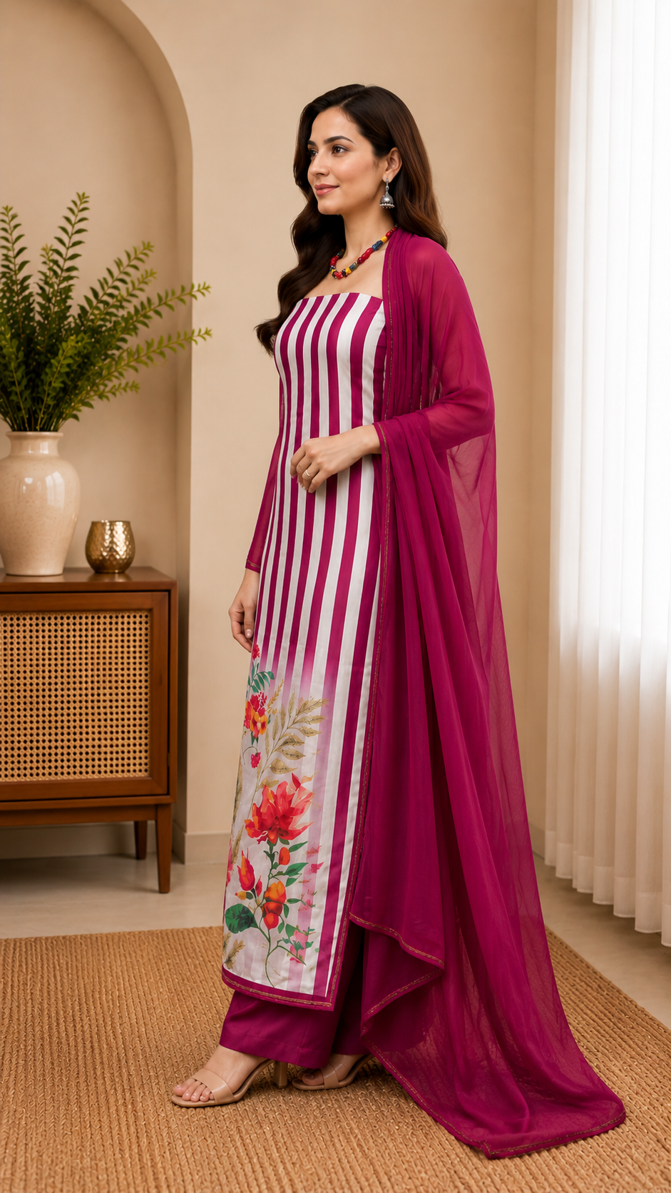 Muslin semi stitched digital print suit