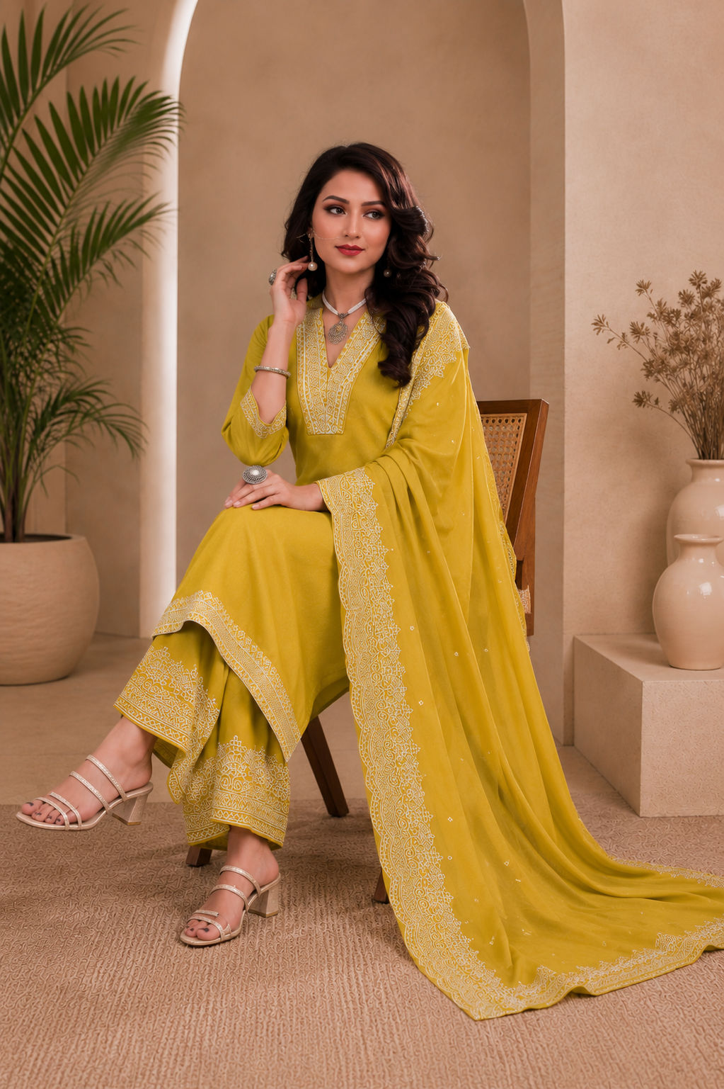Roman silk semi stitched designer suit with bottom work