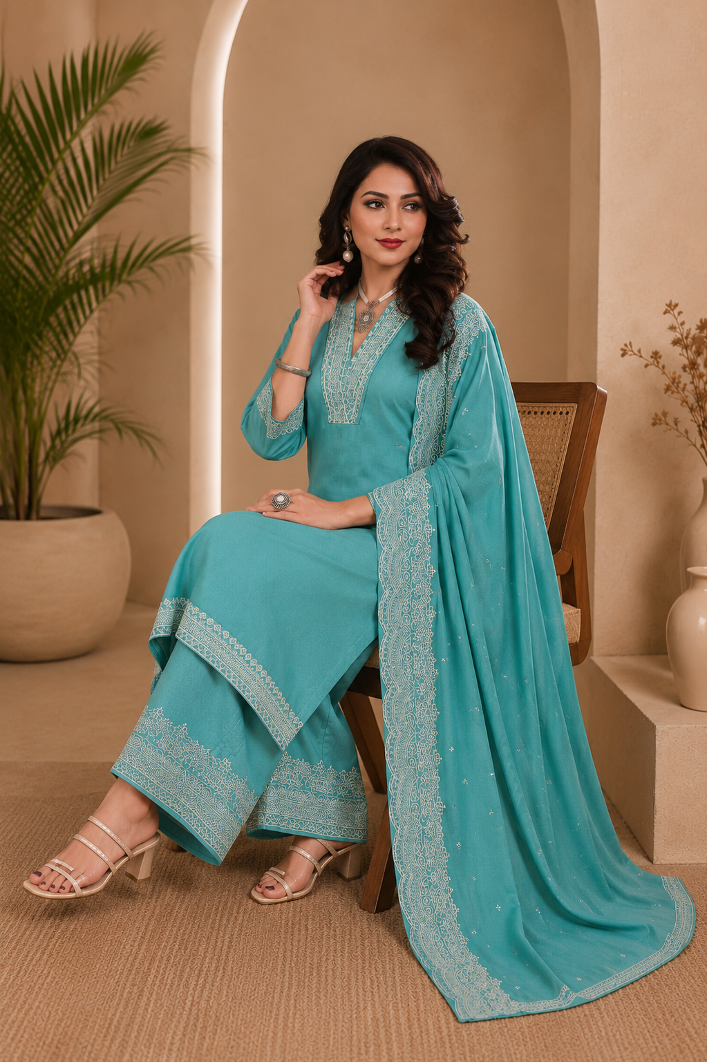 Roman silk semi stitched designer suit with bottom work