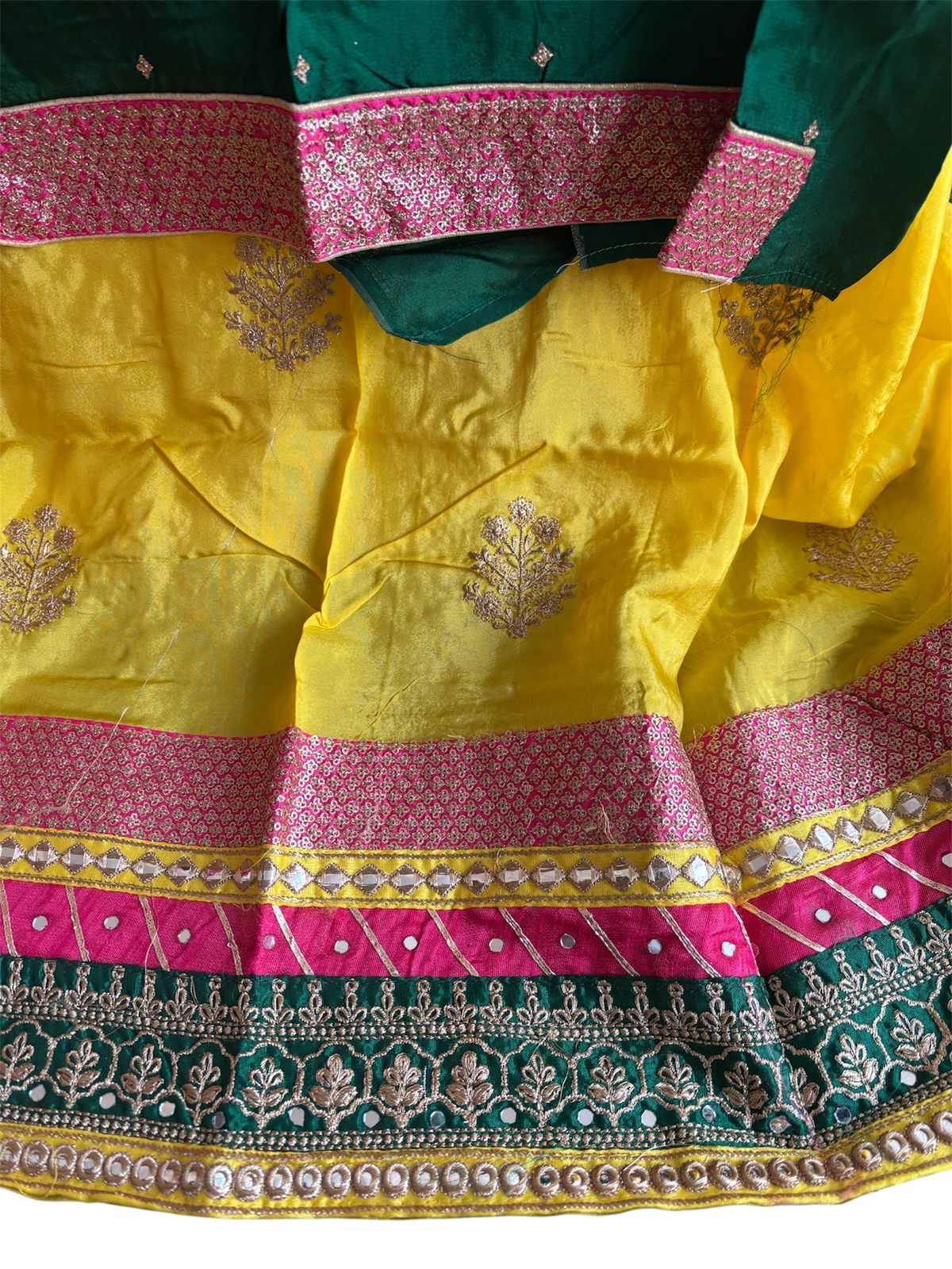 Pure opada silk wedding yellow and green suit