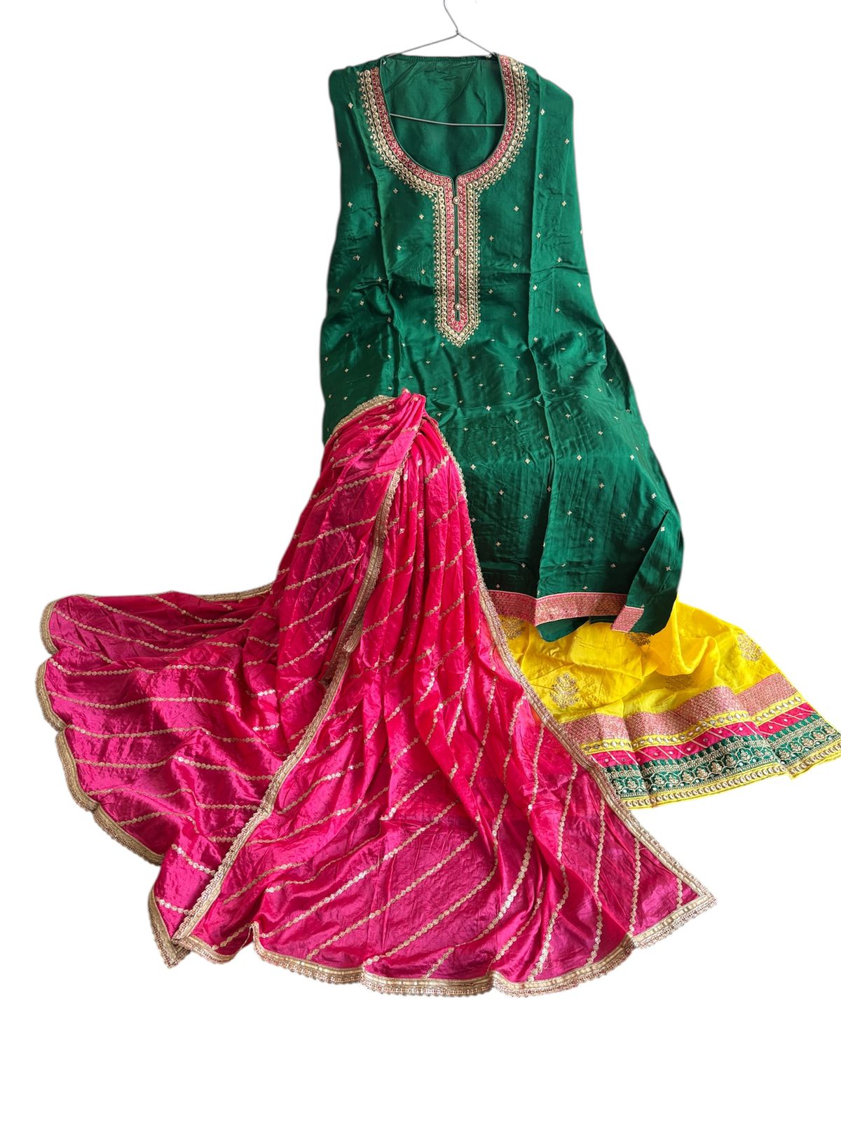 Pure opada silk wedding yellow and green suit